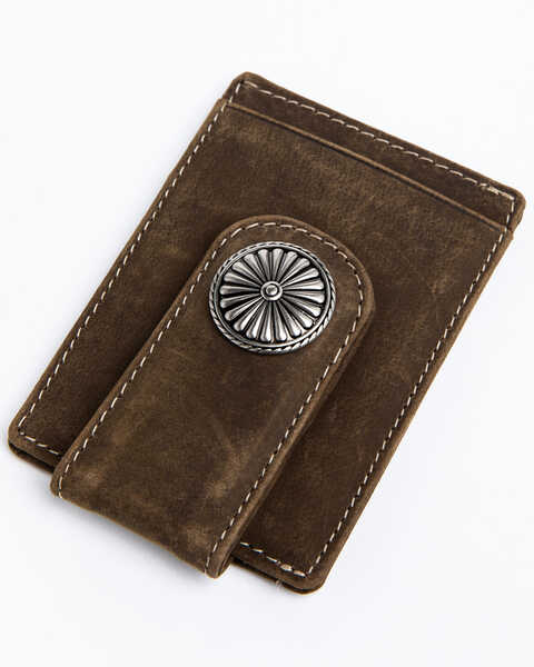 Cody James Men's Brown Embroidered Leather Money Clip Wallet , Brown, hi-res