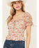 Image #2 - Ash & Violet Women's Short Sleeve Floral Smocked Crop Top, Multi, hi-res