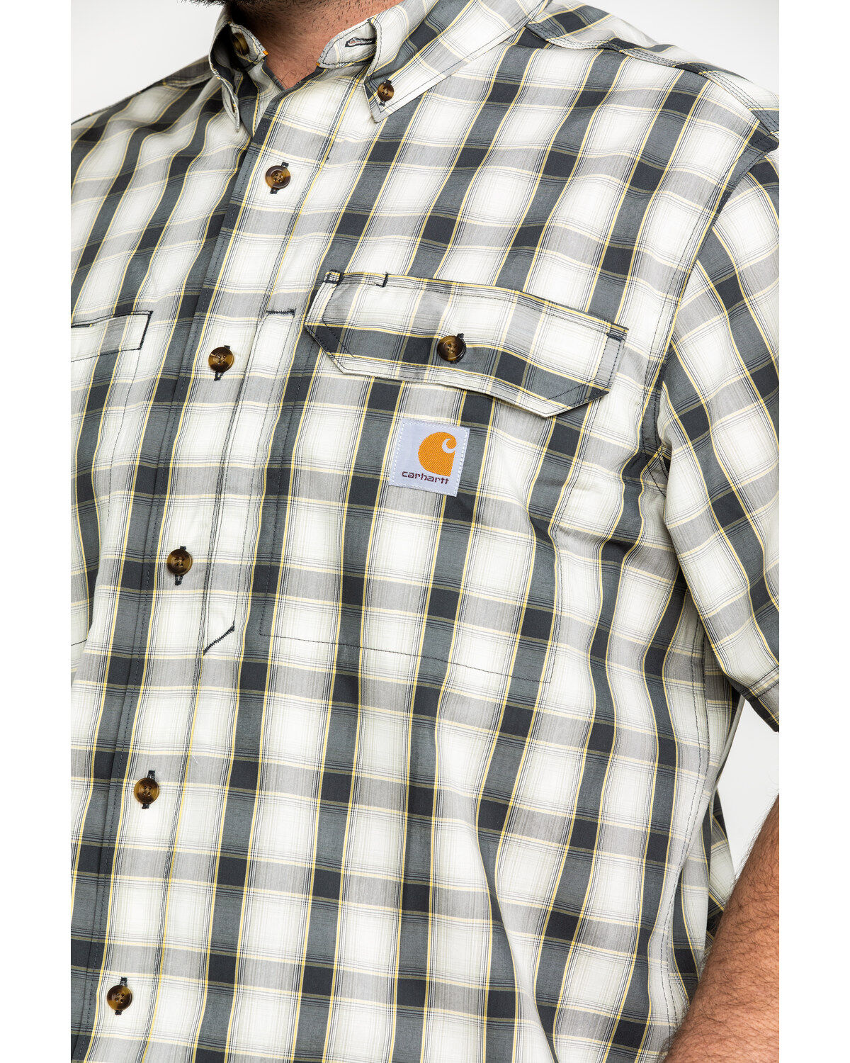 Image #4 - Carhartt Men's Plaid Print Rugged Flex® Rigby Short Sleeve Work Shirt, Grey, hi-res