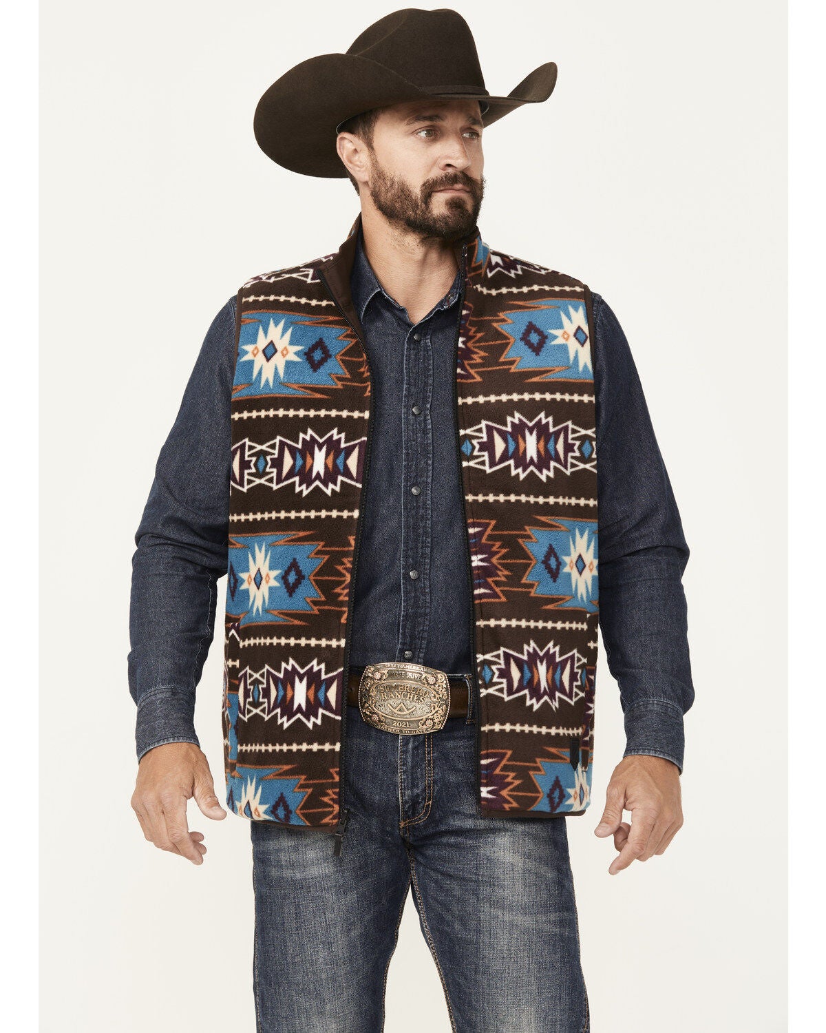 RANK 45&reg; Men's Reversible Southwestern Softshell Vest - Tall, Chocolate, hi-res
