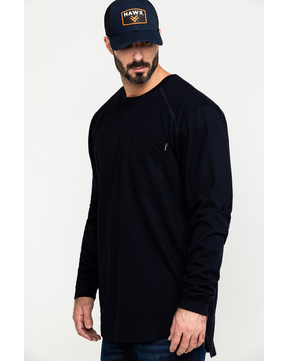 Image #3 - Hawx Men's FR Pocket Long Sleeve Work T-Shirt - Tall, Navy, hi-res
