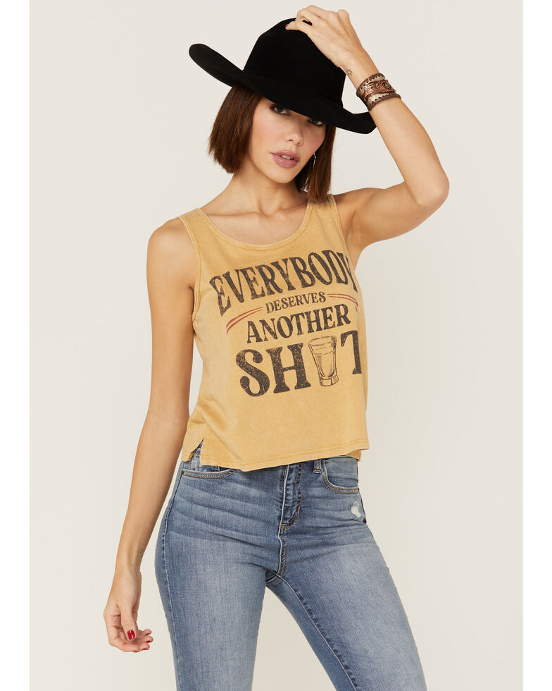 Cleo + Wolf Women's Everybody Deserves Another Shot Gold Graphic Tank, Gold, hi-res