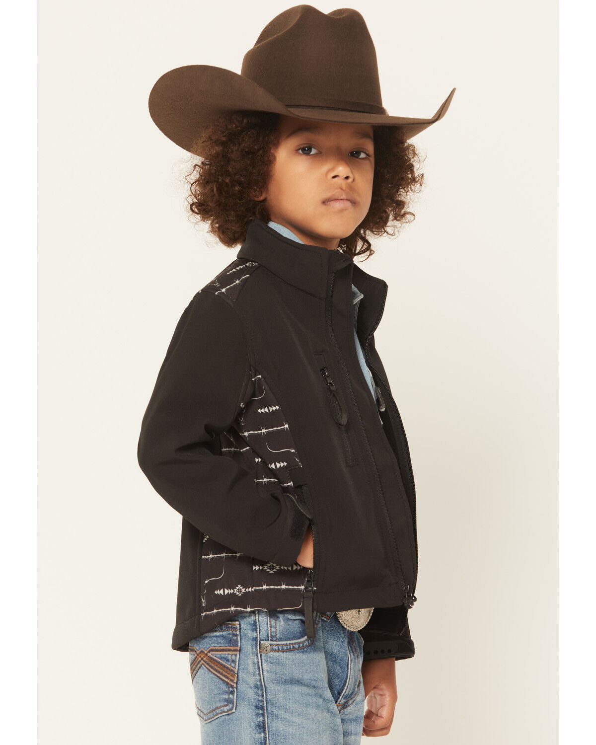 Image #2 - Cowboy Hardware Boys' Ghost Southwestern Print Softshell Jacket, Black, hi-res