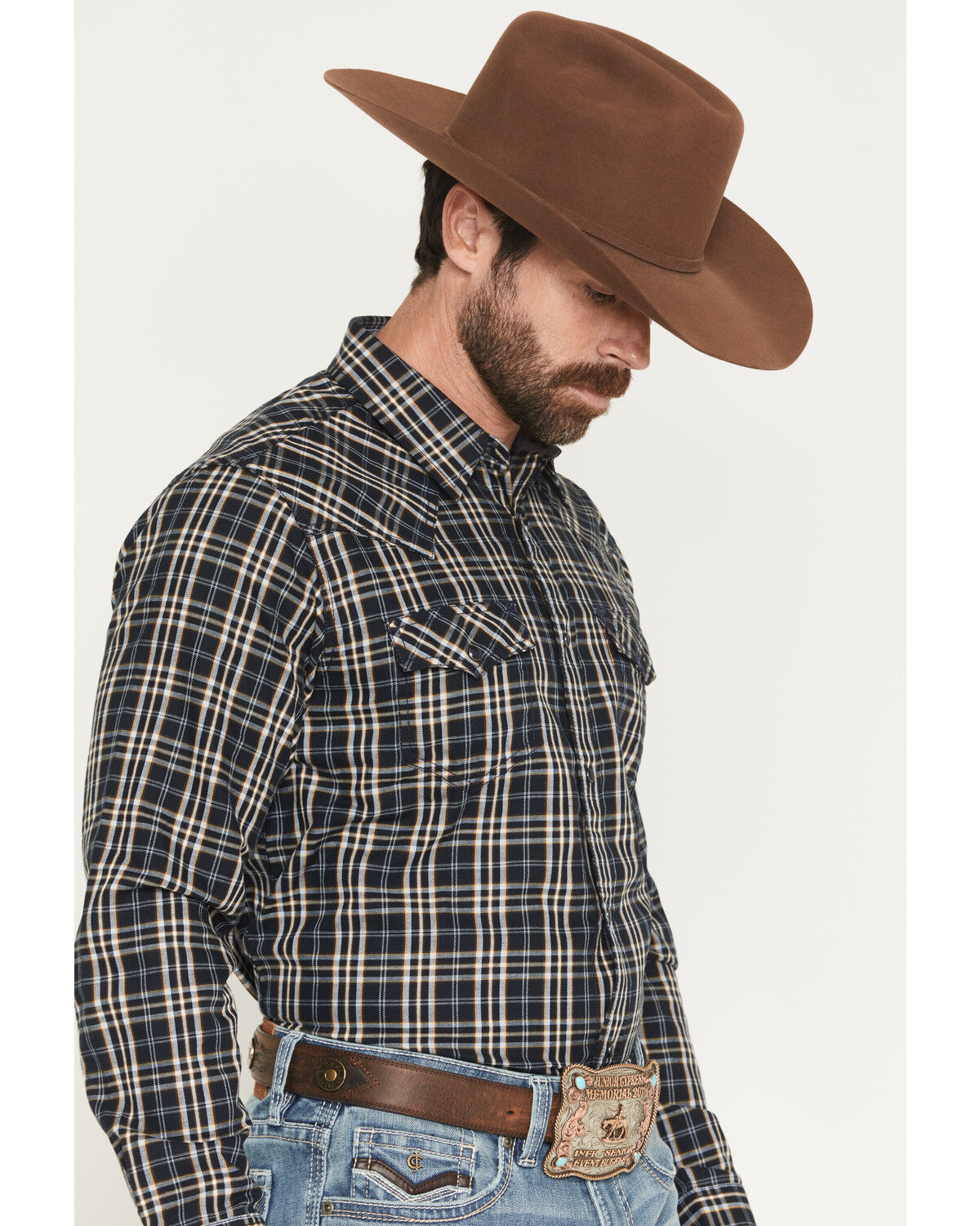 Image #2 - Cody James Men's Warriors Way Plaid Print Long Sleeve Snap Western Shirt - Big, Dark Blue, hi-res