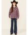 Image #2 - Roper Girls' Plaid Print Thermal Lined Snap-Front Hooded Jacket, Blue, hi-res