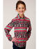Image #1 - Roper Girls' Multi Floral and Stripe Long Sleeve Snap Western Shirt, Multi, hi-res