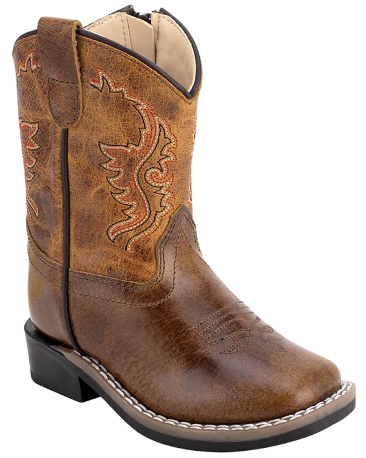 Old West Toddler Boys' Western Boots - Broad Square Toe, Brown, hi-res