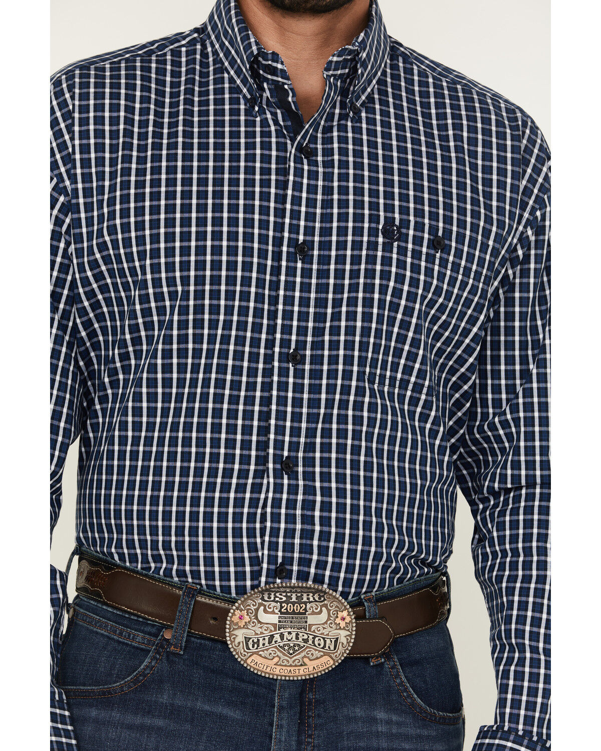 Image #3 - George Strait by Wrangler Men's Plaid Print Long Sleeve Button-Down Stretch Western Shirt - Big, Blue, hi-res