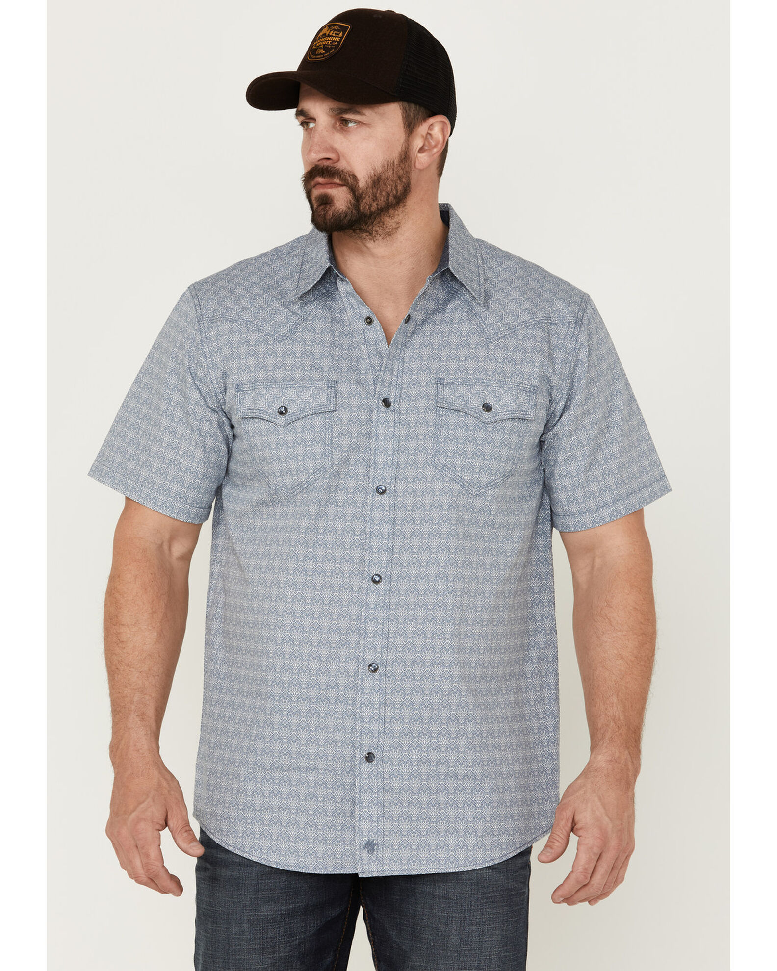Moonshine Spirit Men s Date Night Print Short Sleeve Snap Western