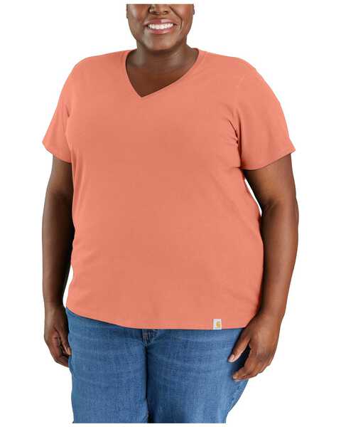 Carhartt Women's Relaxed Fit Lightweight Short Sleeve V-Neck T-Shirt - Plus, Tan, hi-res