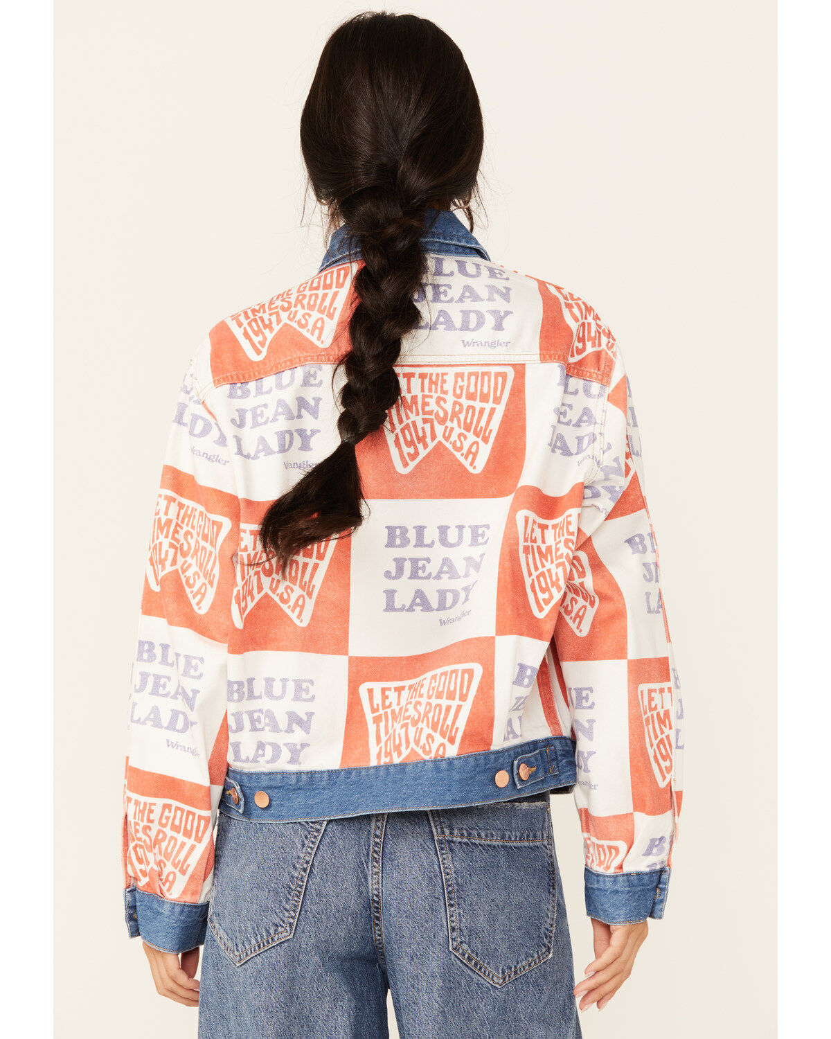 Image #4 - Wrangler Women's Blue Jean Lady Printed Denim Jacket, Red/white/blue, hi-res