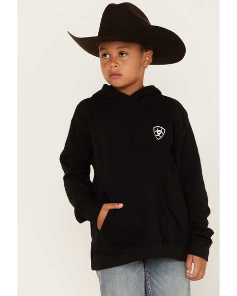 Ariat Boys' Mexico Flag Logo Graphic Hooded Sweatshirt, Black, hi-res