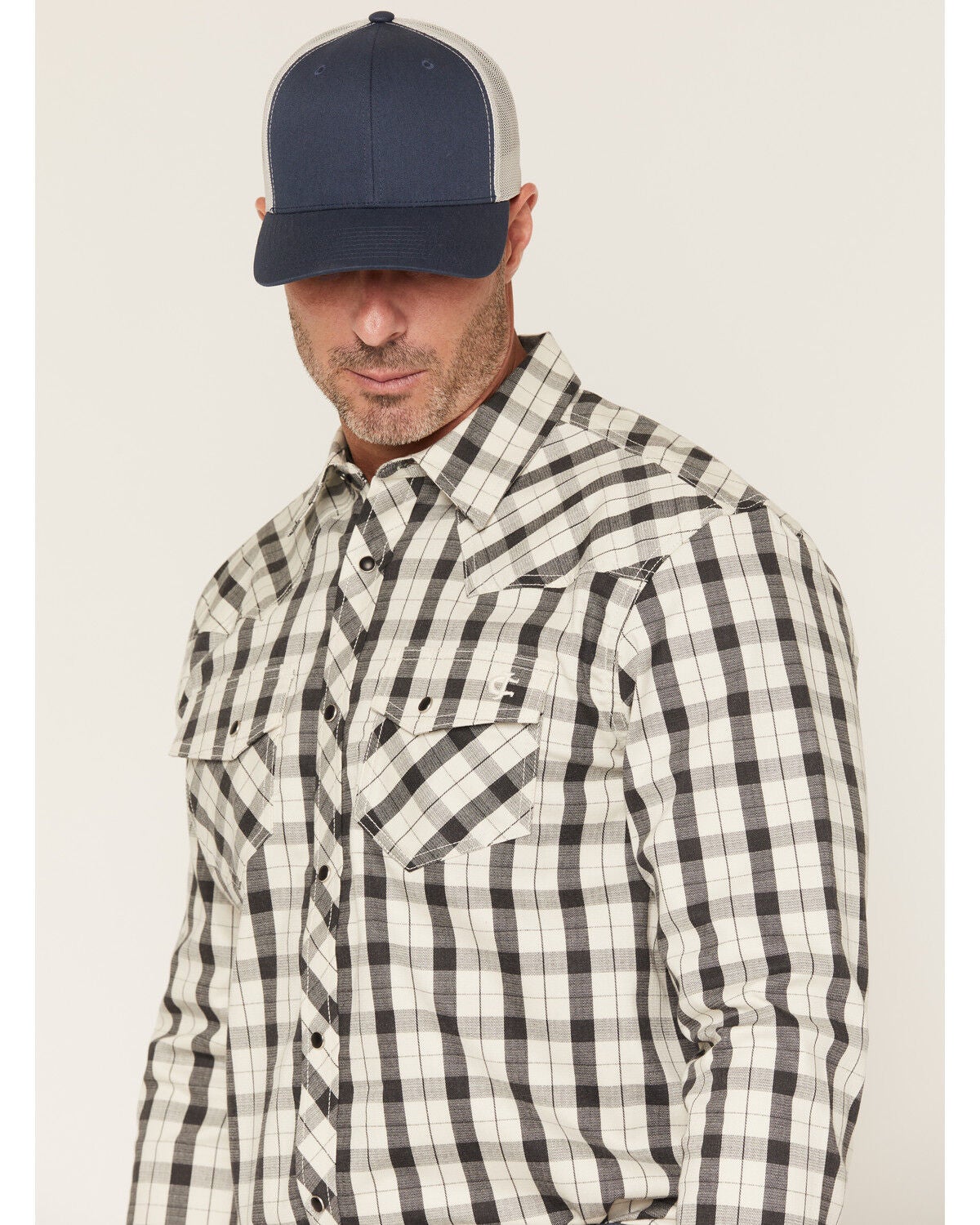 Image #4 - Cody James Men's FR Dalton Plaid Print Snap Stretch Work Shirt, Cream, hi-res