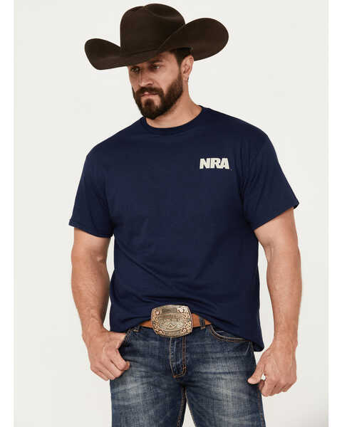 Buck Wear Men's NRA Snake Shield Short Sleeve Graphic T-Shirt, Navy, hi-res