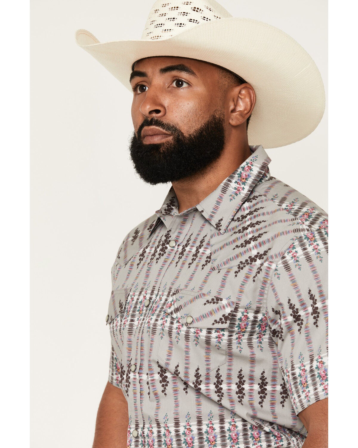 Image #2 - Gibson Trading Co Men's Static Flow Floral Print Short Sleeve Snap Western Shirt, Grey, hi-res
