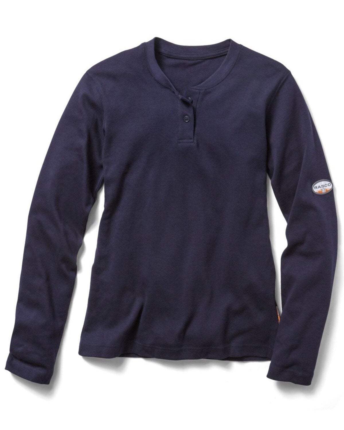 Rasco Women's FR Henley Long Sleeve Work Shirt, Navy, hi-res