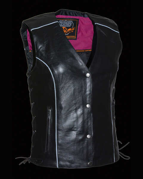 Milwaukee Leather Women's Stud & Wings Leather Vest, Pink/black, hi-res
