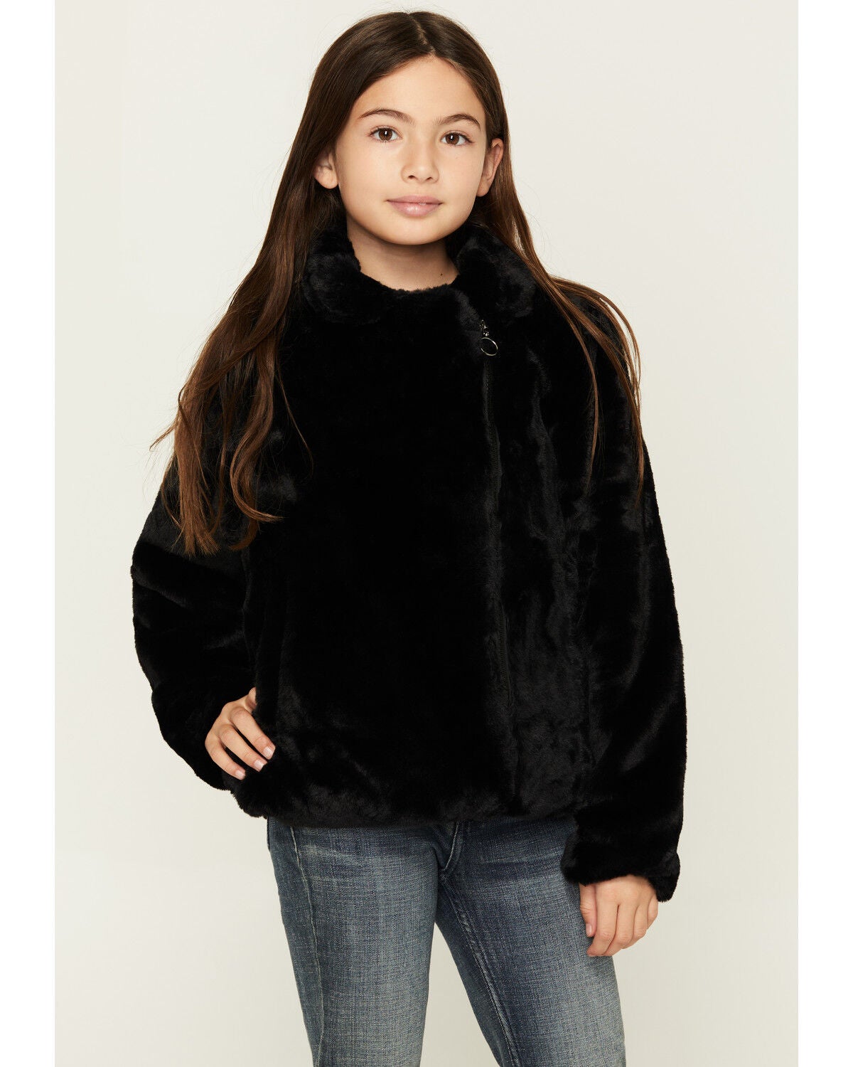 Image #1 - Urban Republic Girls' Faux Fur Moto Jacket, Black, hi-res
