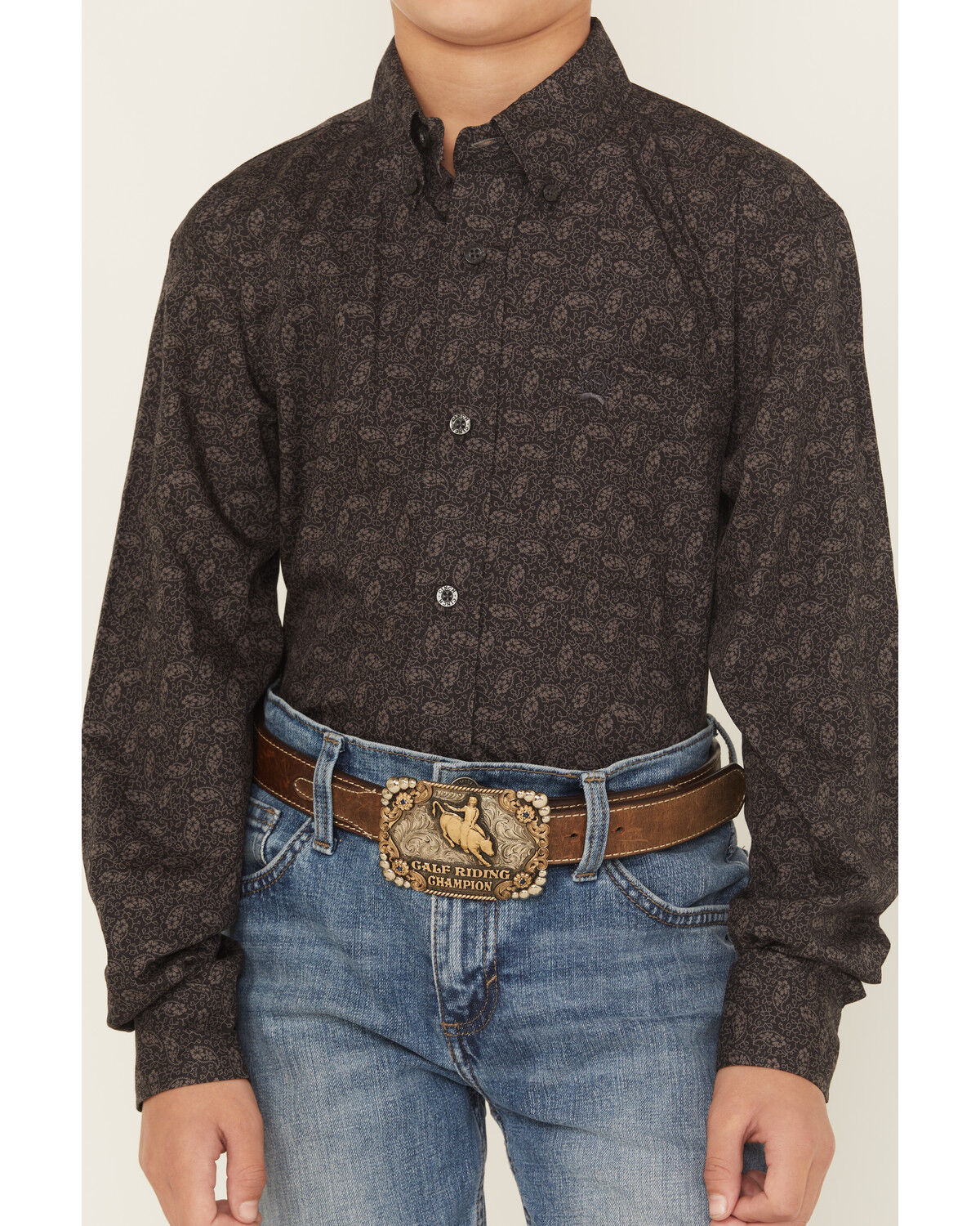 Image #3 - Cinch Boys' Paisley Print Button-Down Western Shirt, Charcoal, hi-res