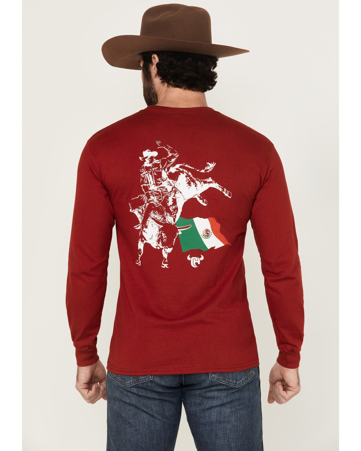 Cowboy Hardware Men's Boot Barn Exclusive Mexico Flag Bulk Long Sleeve Graphic T-Shirt, Burgundy, hi-res