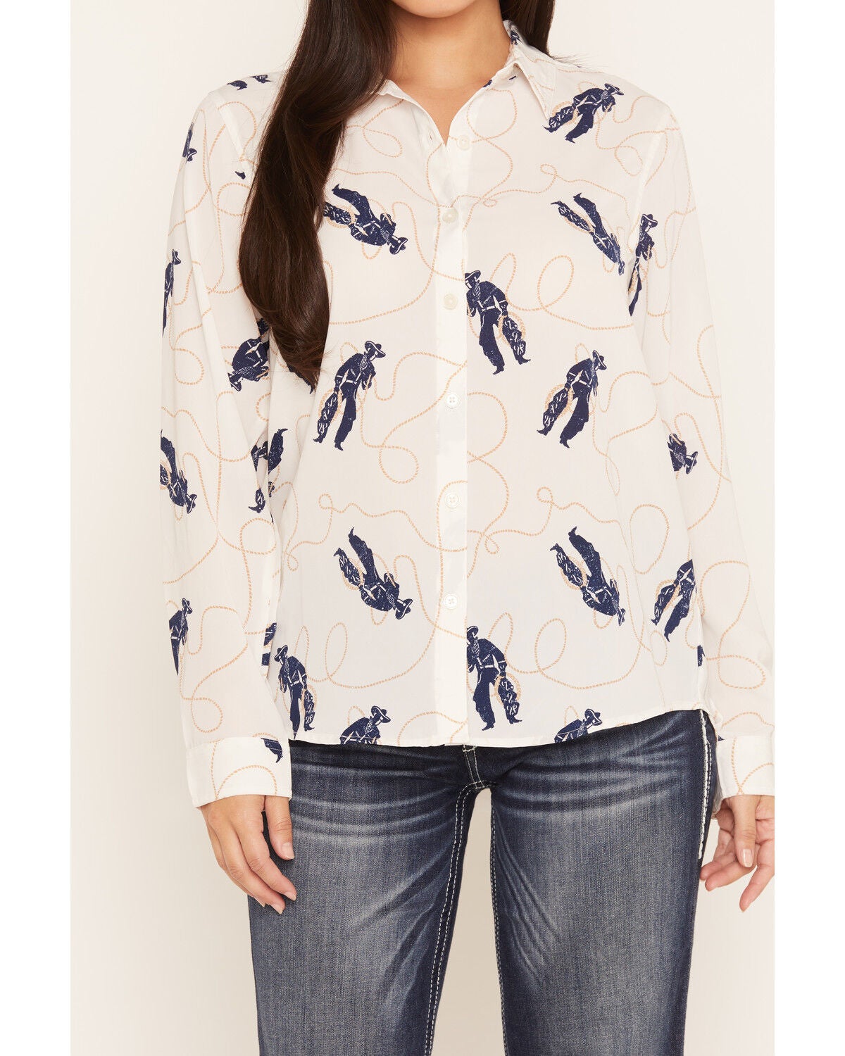 Image #3 - Ariat Women's Buckaroo Boss Homestyle Long Sleeve Button-Down Western Shirt, White, hi-res