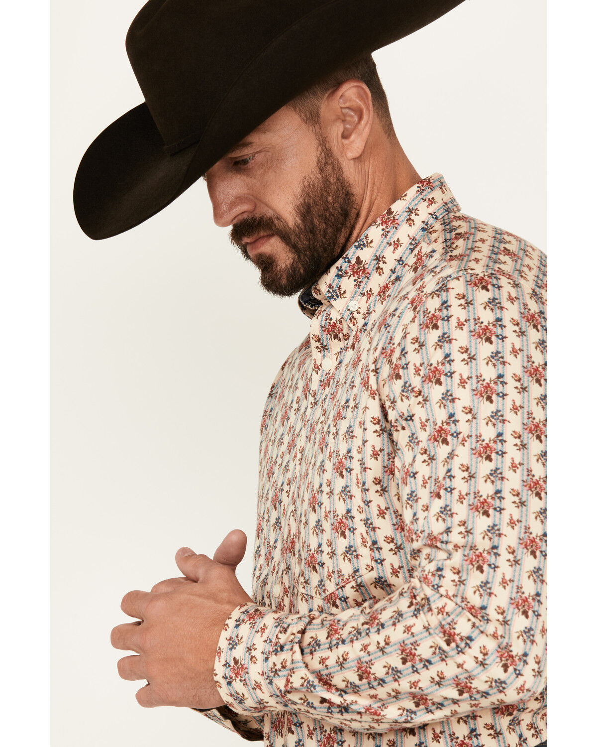 Image #2 - Cody James Men's Kenton Floral Striped Long Sleeve Button-Down Stretch Western Shirt, Cream, hi-res