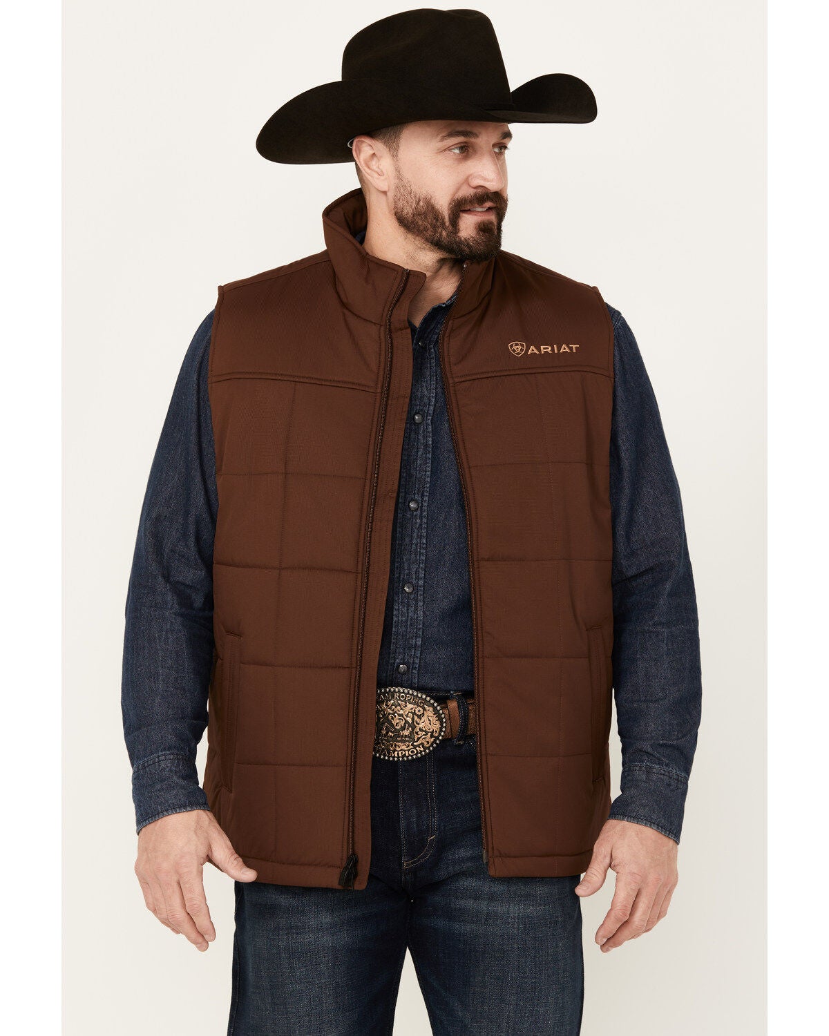 Ariat Men's Crius Solid Insulated Concealed Carry Vest, Medium Brown, hi-res