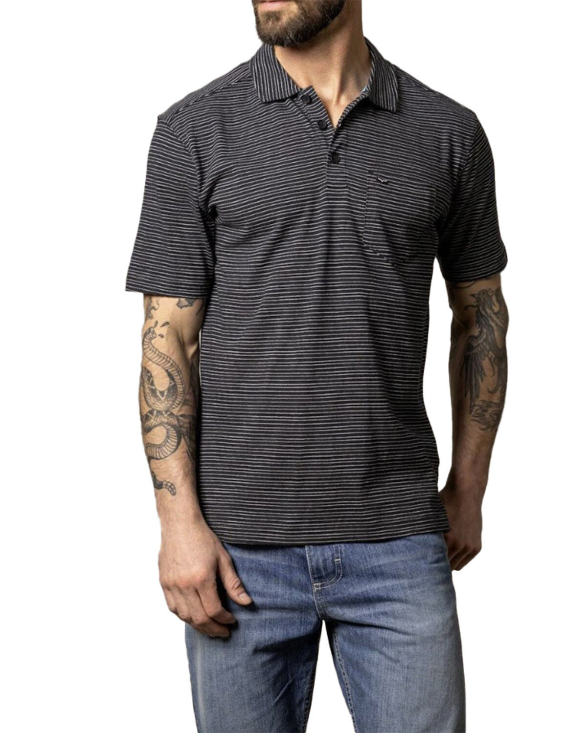 Image #2 - Kimes Ranch Men's Harlan Striped Short Sleeve Button-Down Polo Shirt, Black, hi-res