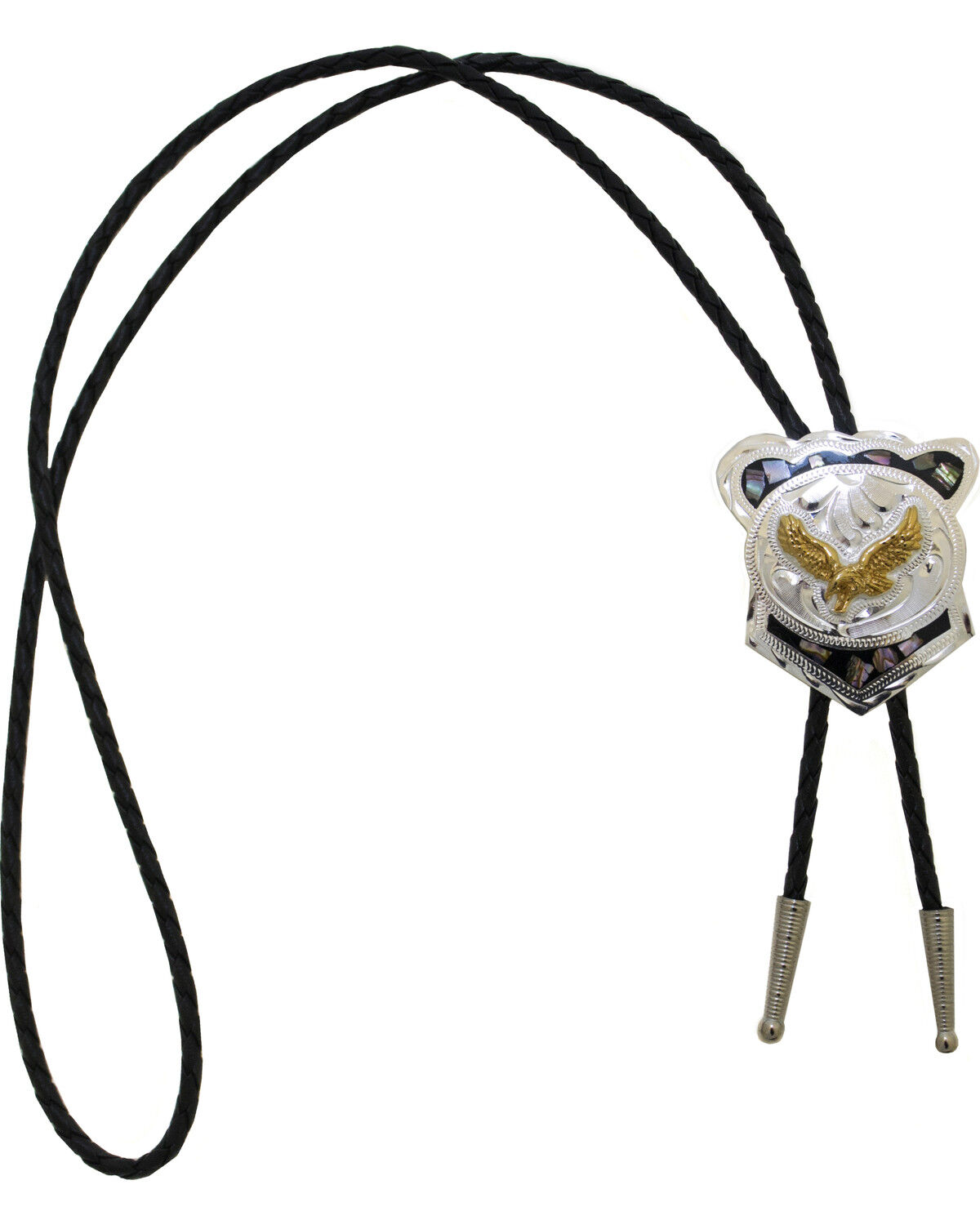 Image #2 - Western Express Men's German Silver Abalone Eagle Bolo Tie, Silver, hi-res