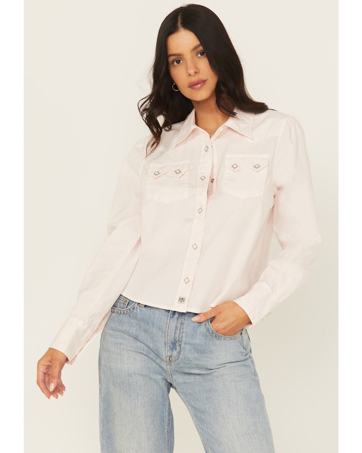 Kimes Ranch Women's Annie Long Sleeve Snap Cropped Western Shirt, Light Pink, hi-res