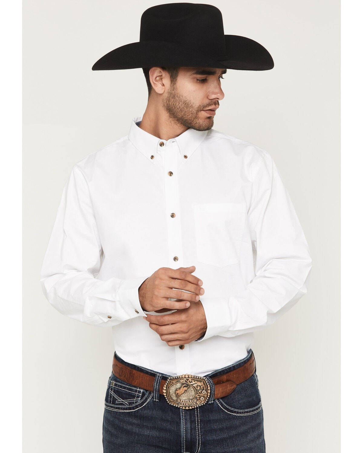 Image #1 - Cody James Men's Basic Solid Long Sleeve Button-Down Stretch Western Shirt, White, hi-res