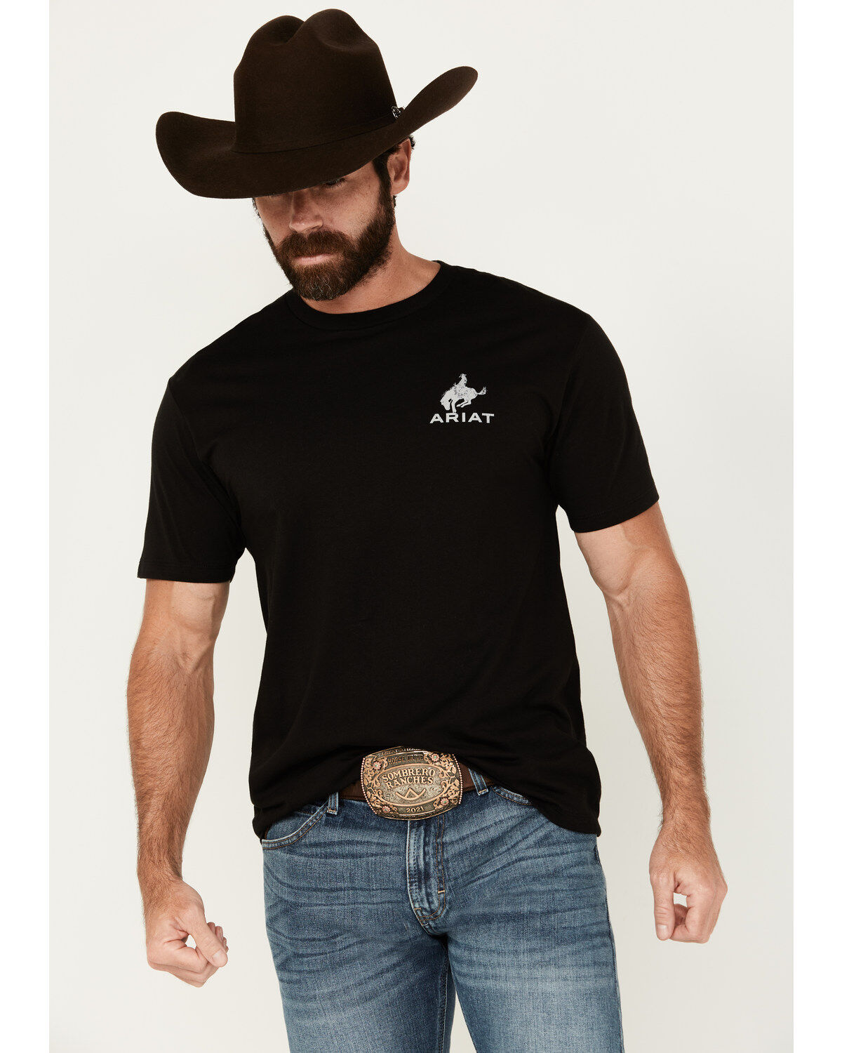 Image #2 - Ariat Men's Boot Barn Exclusive Bronco Flag Short Sleeve Graphic T-Shirt, Black, hi-res