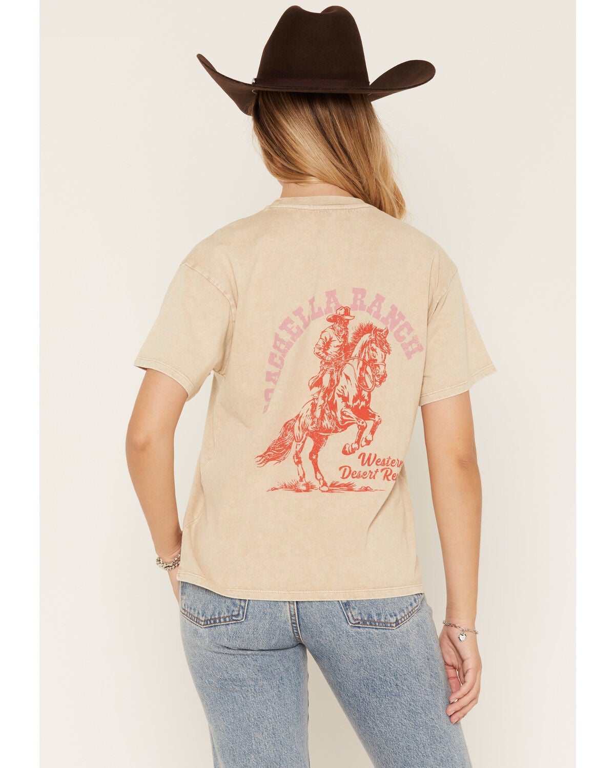 Youth in Revolt Women's Coachella Ranch Short Sleeve Graphic Tee, Tan, hi-res