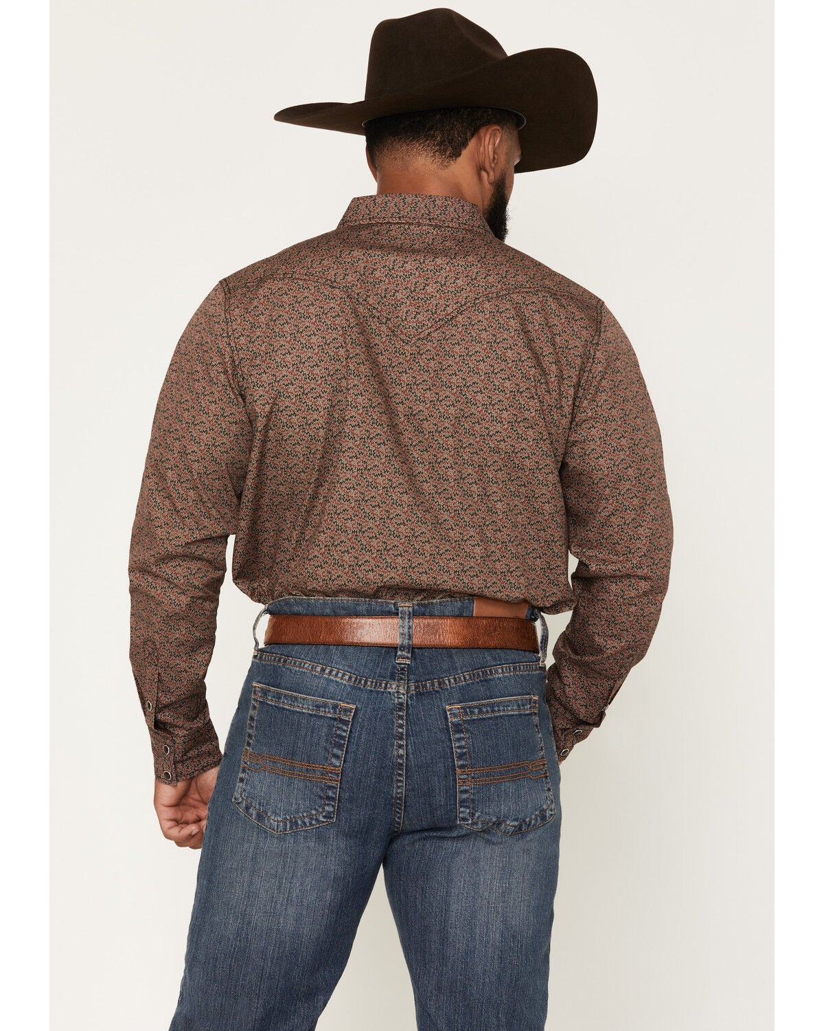 Image #4 - Cody James Men's Fireball Geo Print Long Sleeve Snap Western Shirt, Brown, hi-res