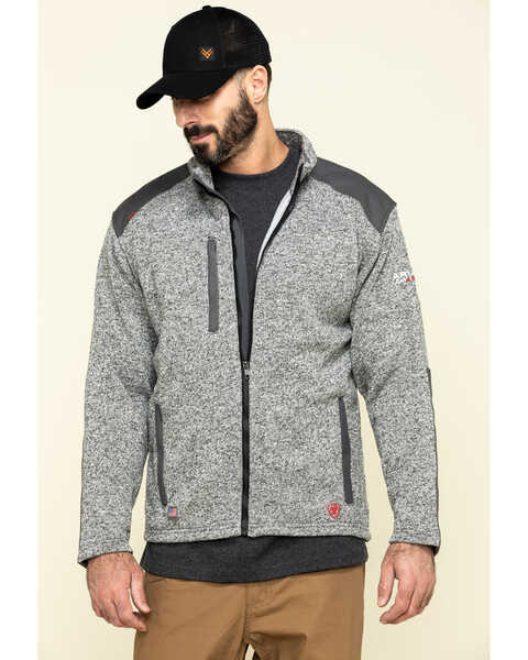 Ariat Men's FR Caldwell Zip-Up Work Sweater Jacket - Big , Charcoal, hi-res