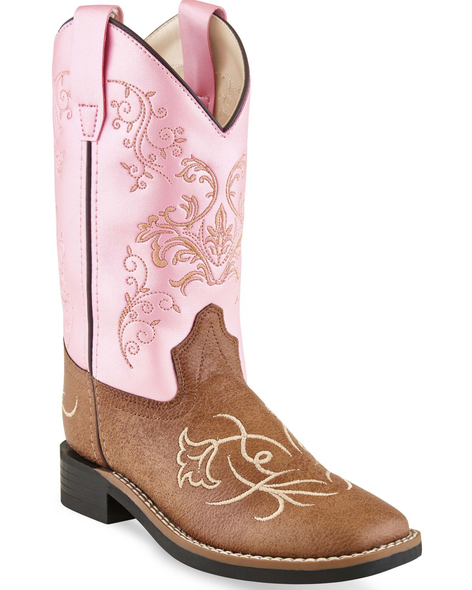 Image #1 - Old West Girls' Western Boots - Square Toe, Tan, hi-res