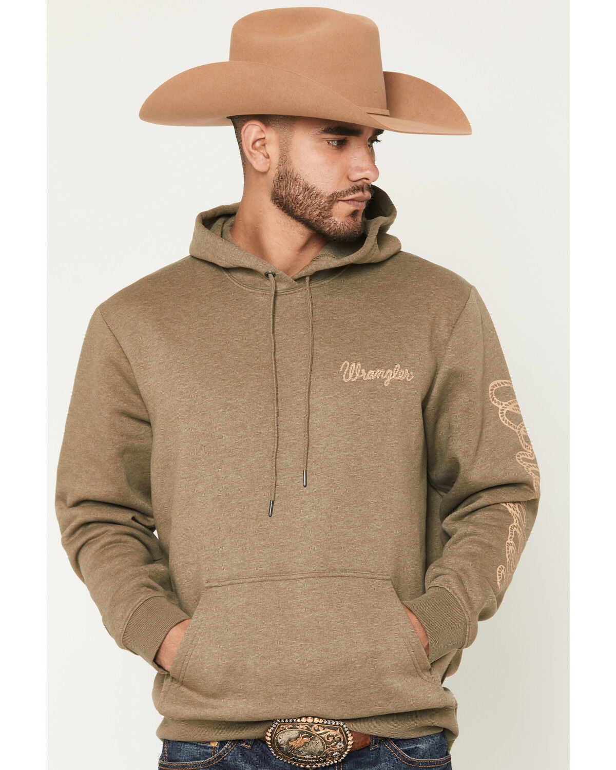 Wrangler Men's Logo Graphic Hooded Sweatshirt, Olive, hi-res