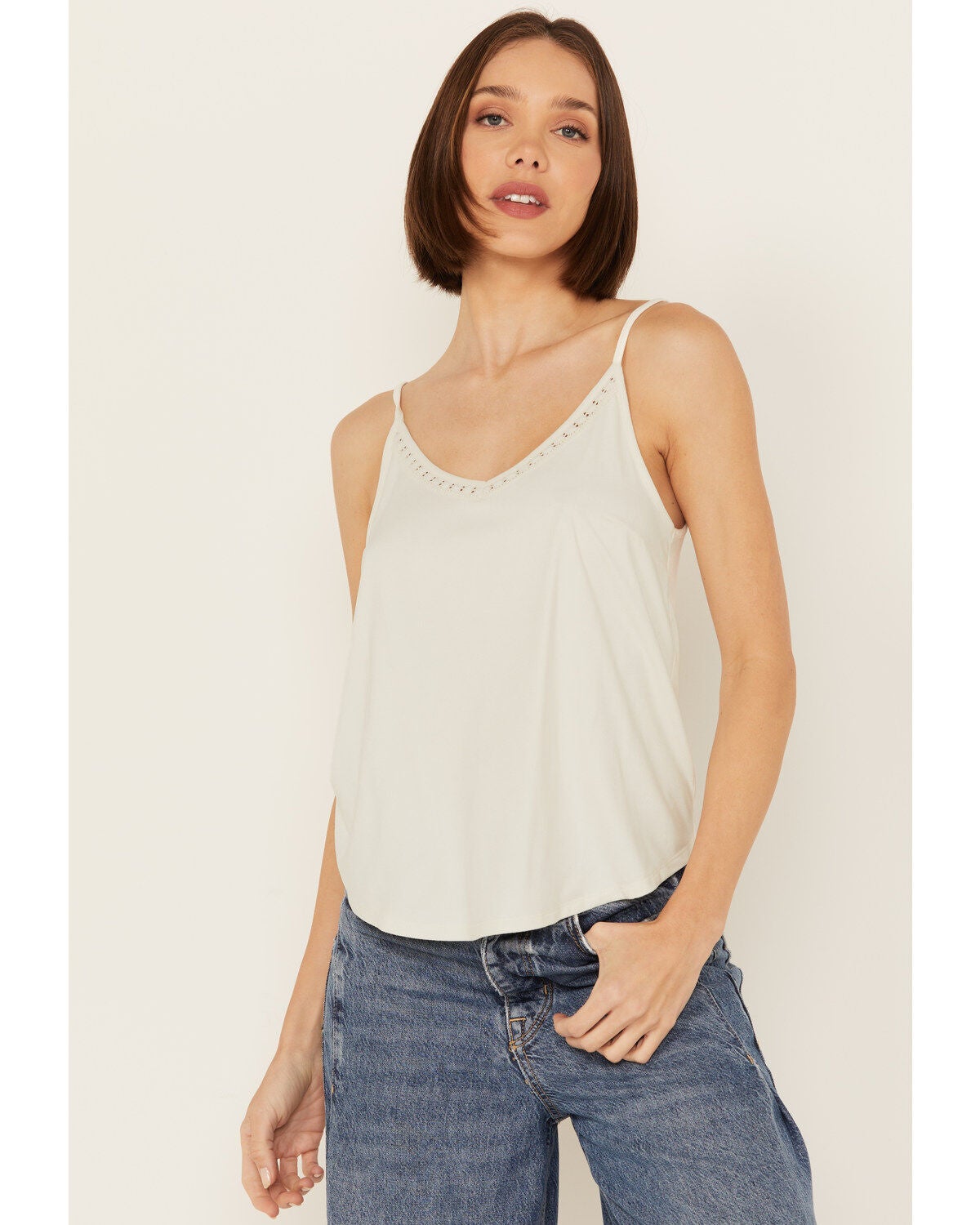 Shyanne Women's Crochet Trim Faux Suede Cami, Ivory, hi-res