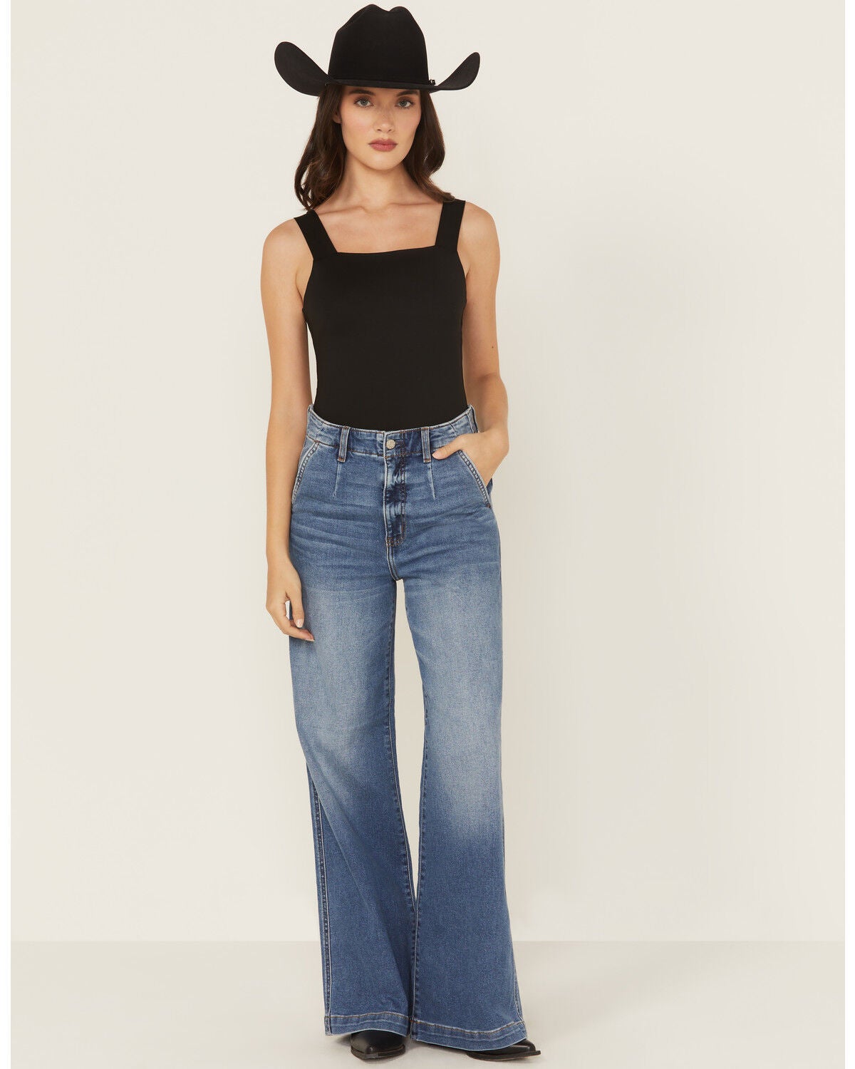 Daze Women's Far Out Medium Wash High Rise Trouser Denim Jeans, Medium Wash, hi-res