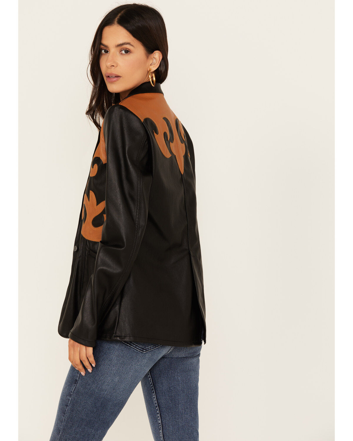Image #4 - Rock & Roll Denim Women's Western Detail Faux Leather Blazer, Black, hi-res