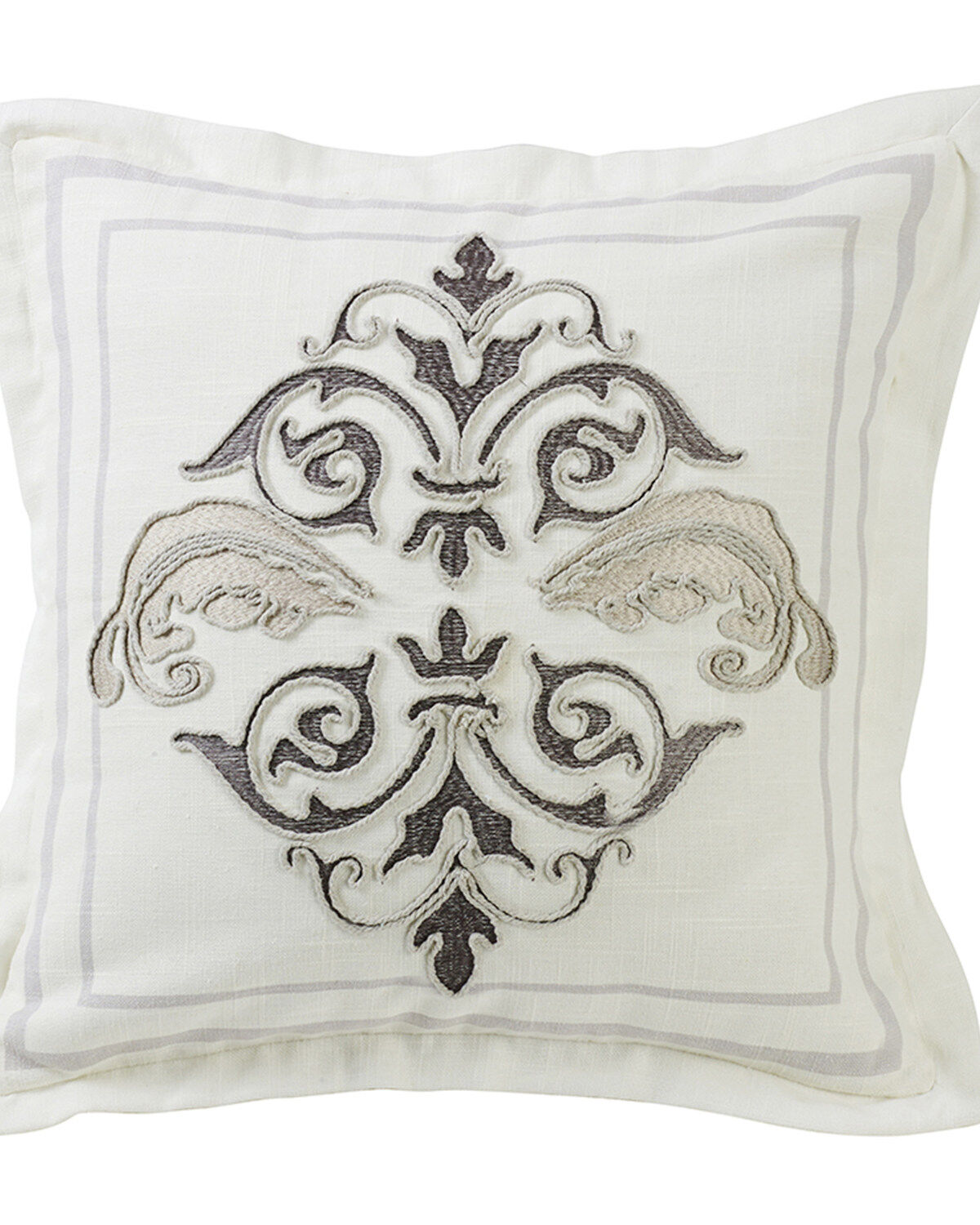 Image #1 - HiEnd Accents Charlotte Square Flanged and Outlined Embroidered Pillow, Cream, hi-res