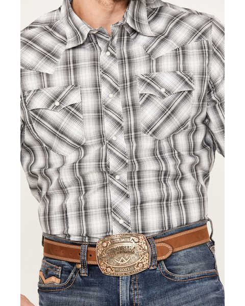 Image #3 - Wrangler Men's Fashion Plaid Print Short Sleeve Snap Western Shirt, Grey, hi-res