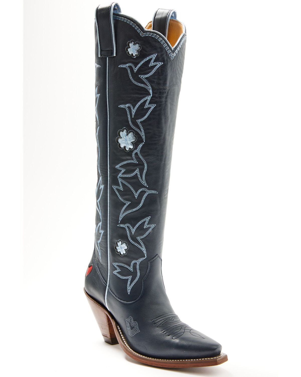 Image #1 - Besita Boots Women's The Honey Bird Embroidered Tall Western Boots - Snip Toe, Navy, hi-res