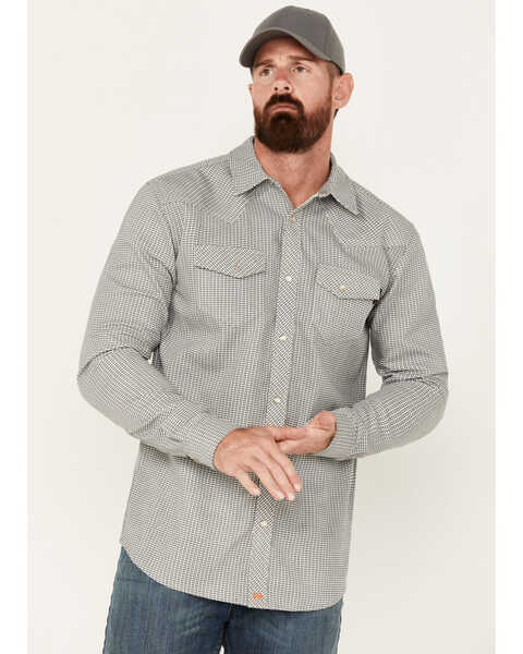 Cody James Men's FR Midweight Printed Long Sleeve Pearl Snap Work Shirt , Charcoal, hi-res