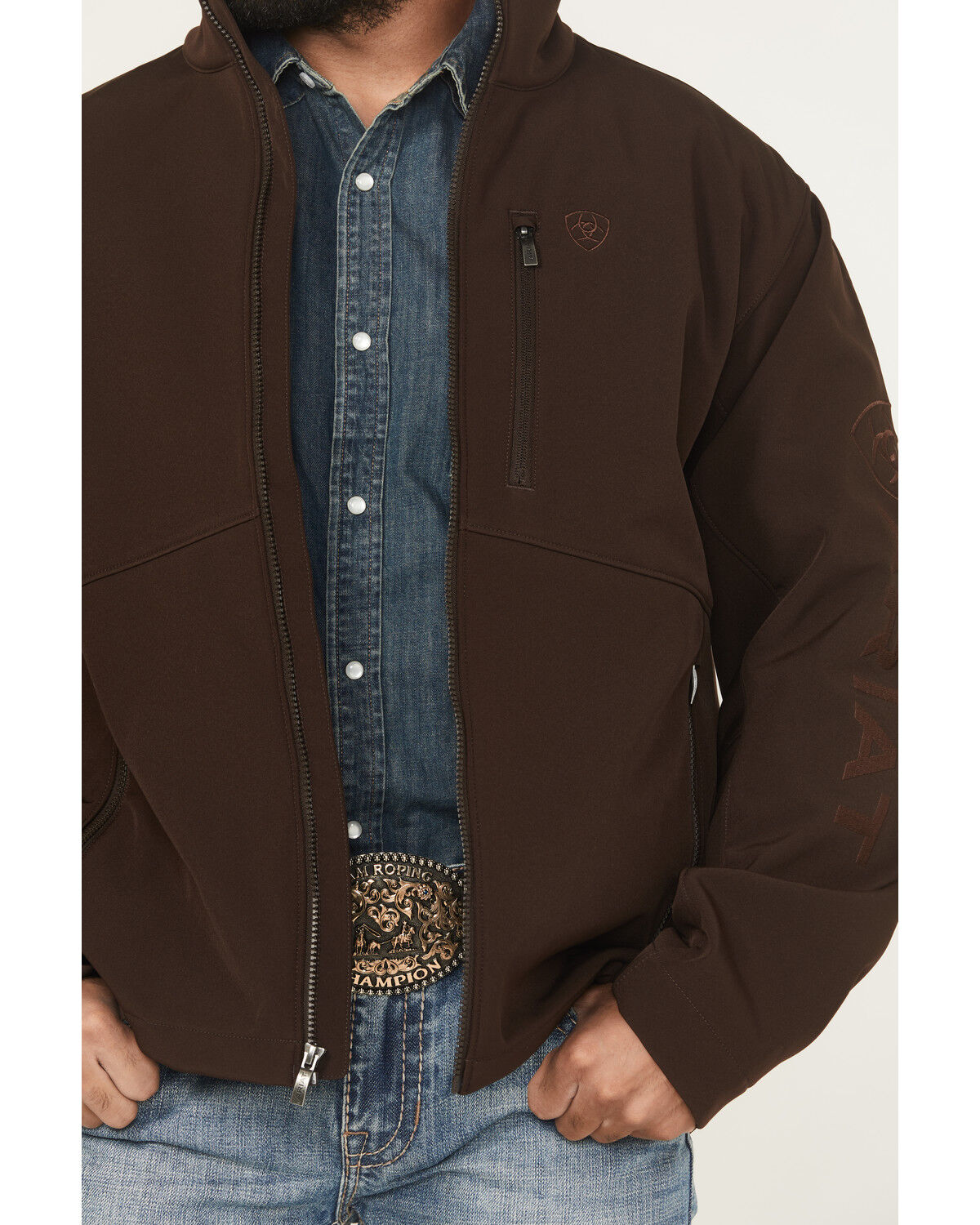 Image #3 - Ariat Men's Solid Concealed Carry Softshell Jacket, Chocolate, hi-res