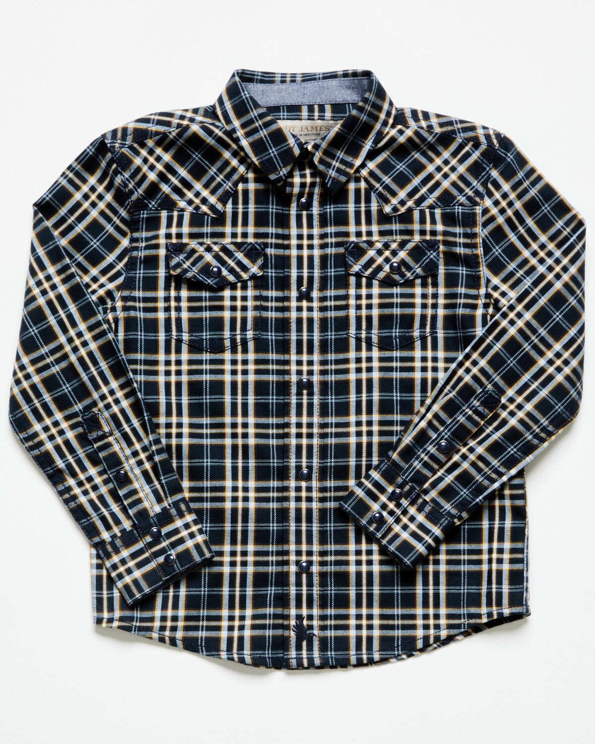 Image #1 - Cody James Toddler Boys' Warriors Way Plaid Print Long Sleeve Snap Western Shirt, Dark Blue, hi-res