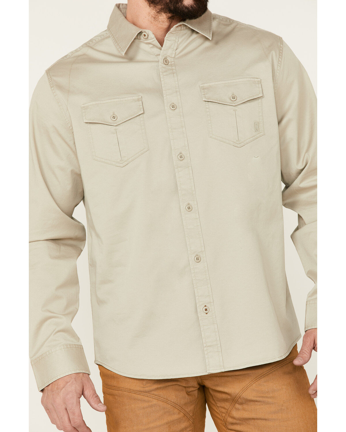 Image #3 - Brothers and Sons Men's Weathered Twill Solid Long Sleeve Button-Down Western Shirt, Sand, hi-res