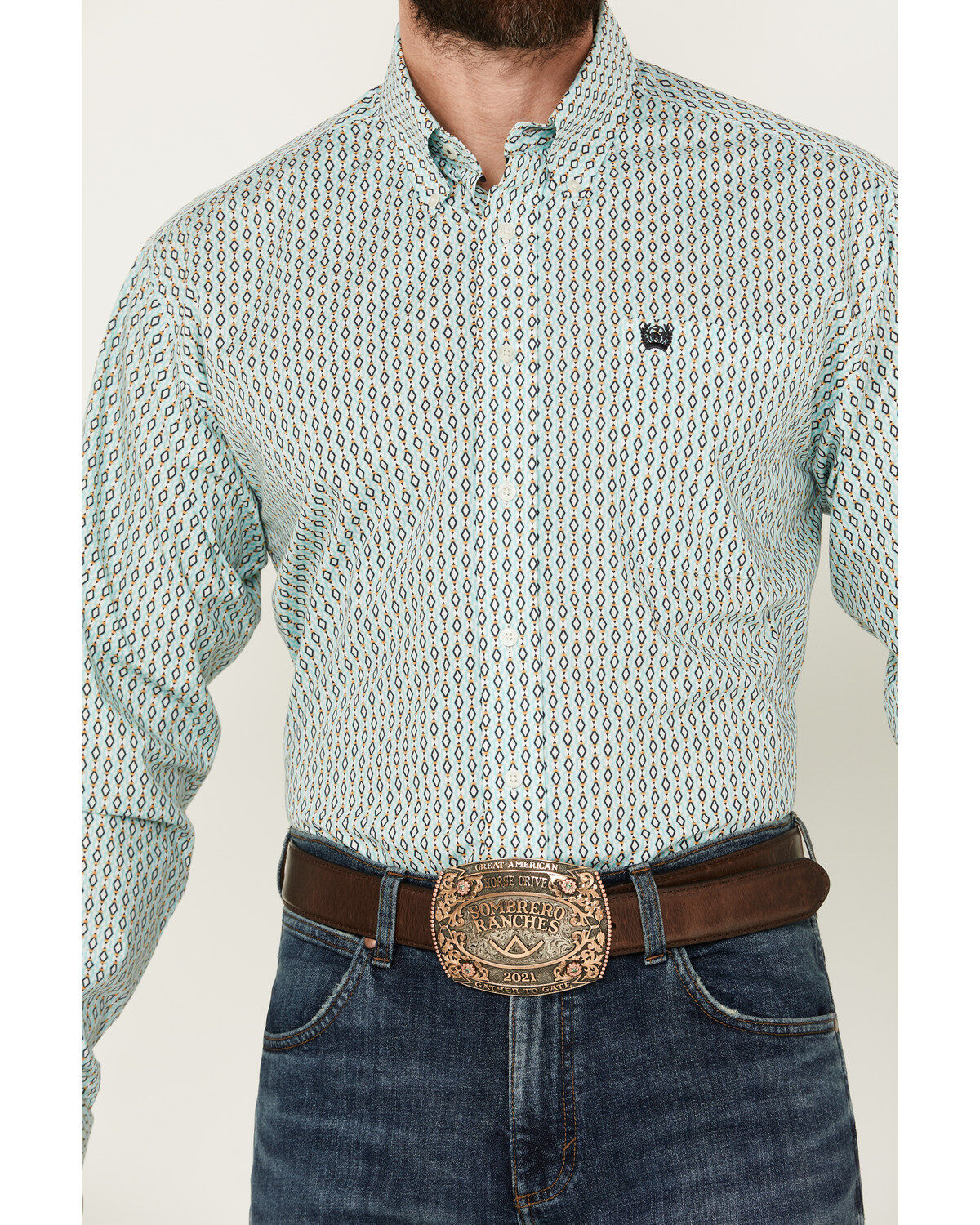 Image #3 - Cinch Men's Geo Print Long Sleeve Button-Down Western Shirt - Big, Turquoise, hi-res