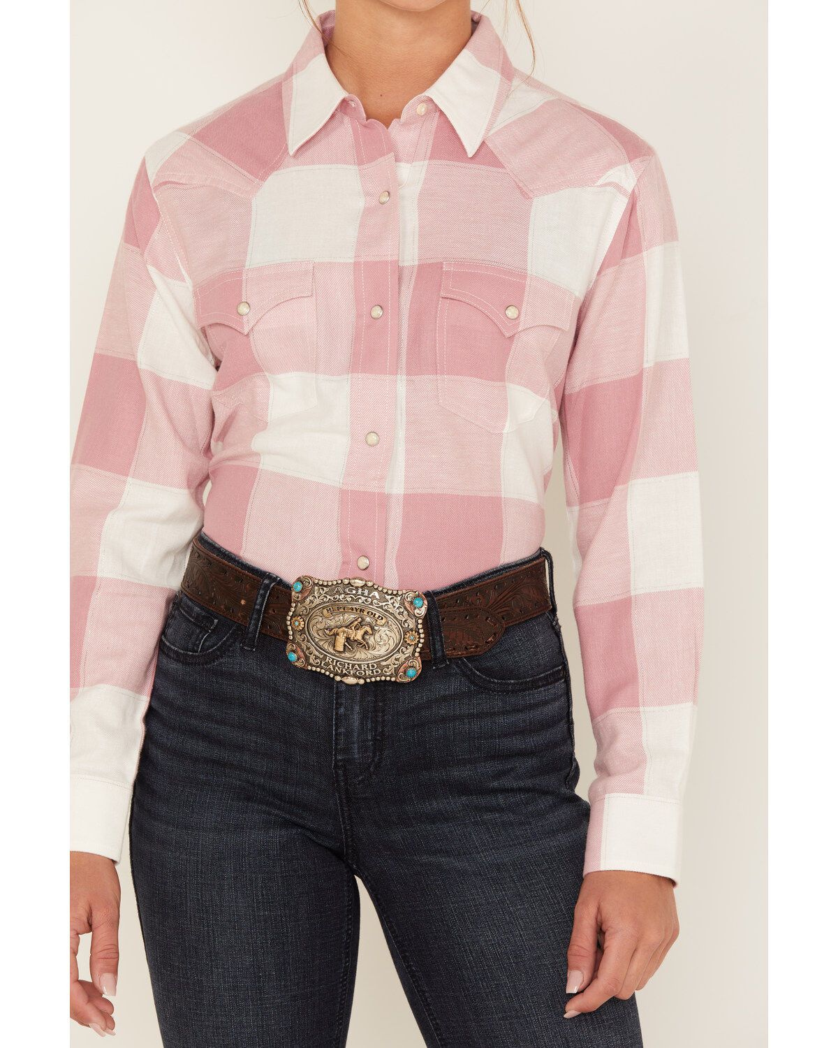 Image #3 - Wrangler Women's Boot Barn Exclusive Buffalo Check Print Long Sleeve Western Flannel Pearl Snap Shirt, , hi-res