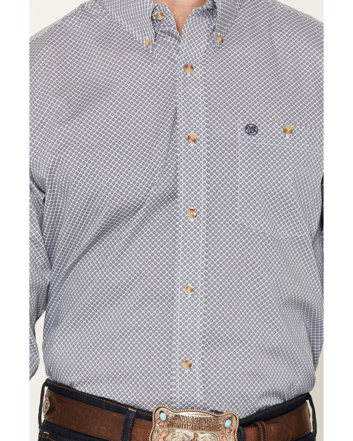 Image #3 - Wrangler Men's Geo Print Long Sleeve Button-Down Western Shirt - Big, Teal, hi-res